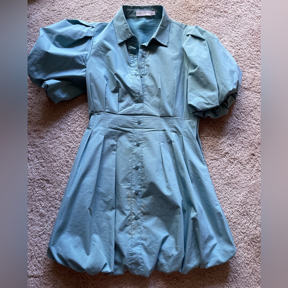Jonathan Simkhai Teal Cleo Bubble Dress